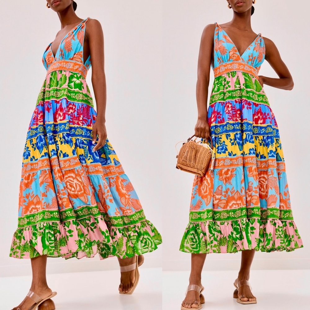 πΊπHPππΊ NWT Farm Rio Lace Garden Mix Midi Dress - Picture 2 of 16